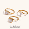 Luckacco La. Muses Sparkling Luxury Water Drop Shaped Cubic Zirconia Stainless Steel Women's Ring 18K Gold Plated Waterproof Jewelry Gift