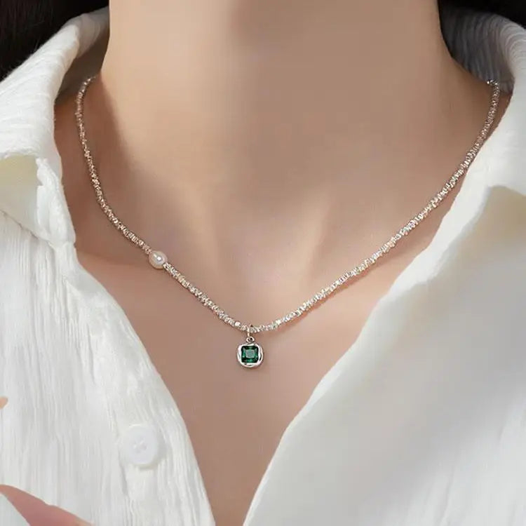 luckacco new trendy fashion 925 silver pearl simple elegant thin chain pendant necklace for women girl jewelry dropship