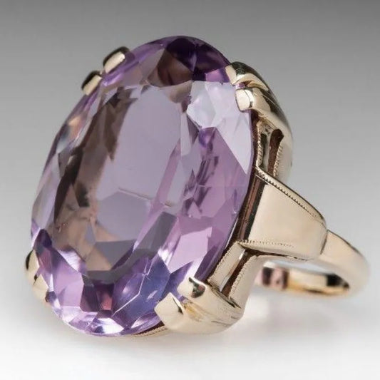 Luckacco Charm Gold Color Inlaid with Purple Stone Rings Gorgeous Fashion Party Engagement Wedding Rings for Women Jewelry