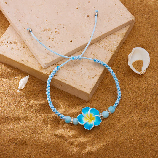 Luckacco 2025 New Bohemian Colorful Big Flower Polymer Clay Bracelet for Women Charm Handmade Woven Bangles Summer Beach Jewelry Gift