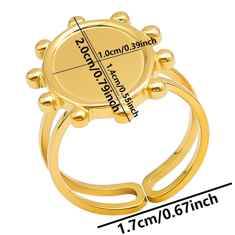 luckacco oval square leaf heart sun base open adjustable ring diy rhinestone oil drop stainless steel rings for women men jewelry bagues