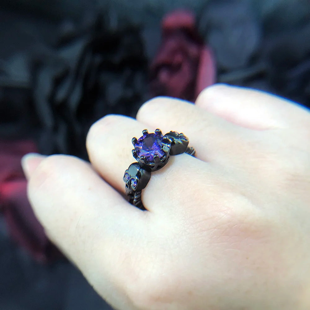 luckacco retro punk skull gothic ring for women men halloween goth black gold color rings accession  fashion jewelry r523