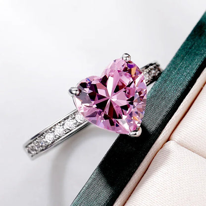Luckacco Luxury Solitaire Women Heart Engagement Rings Pink Cubic Zirconia Proposal Rings For Girlfriend Anniversary Gift jewelry  rings