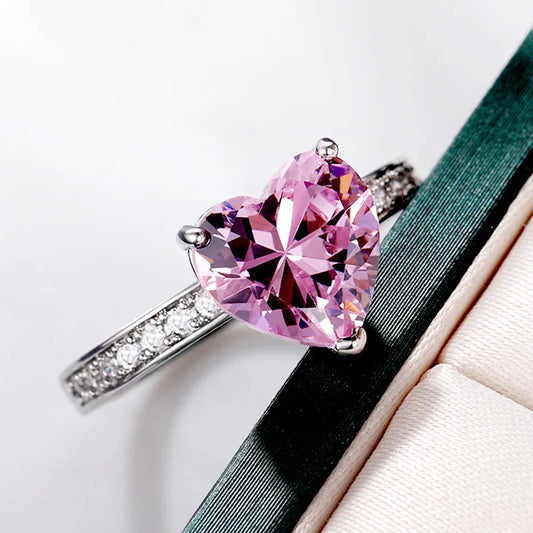 Luckacco Luxury Solitaire Women Heart Engagement Rings Pink Cubic Zirconia Proposal Rings For Girlfriend Anniversary Gift jewelry  rings