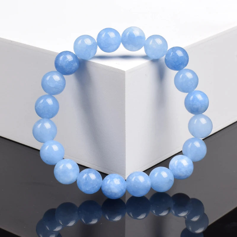 luckacco natural aquamarins quartzs beads bracelet women men 6mm 8mm sky blue stone round bead bracelet elastic rope energy jewelry gift