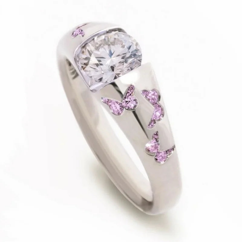 luckacco creative women fashion butterfly ring silver color inlaid white stone engagement rings for women bridal wedding jewelry