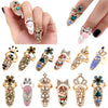 Luckacco Fashion Rhinestone Crown Flower Nail Ring Adjustable Opening Gold Plated Manicure Joint Ring for Women Party Jewelry