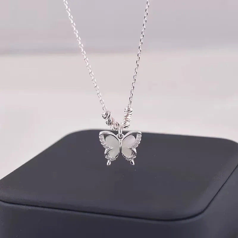 luckacco new 925 sterling silver butterfly necklace simple personality charm animal pendant birthday gift for women exquisite jewelry