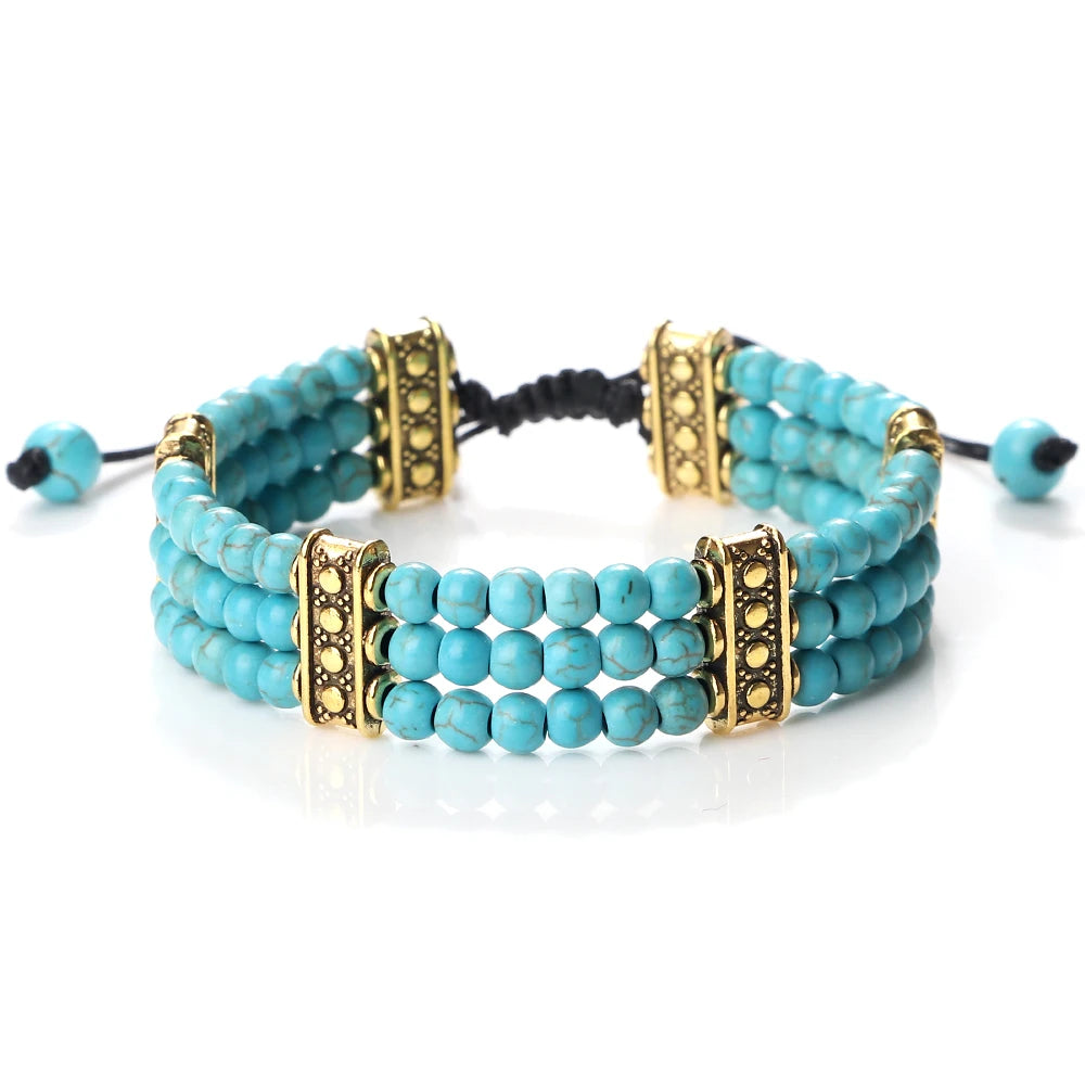 luckacco natural stone beads bracelet 4mm malachite black lava yoga energy hot couple for women men jewelry braided rope knot bangle gift