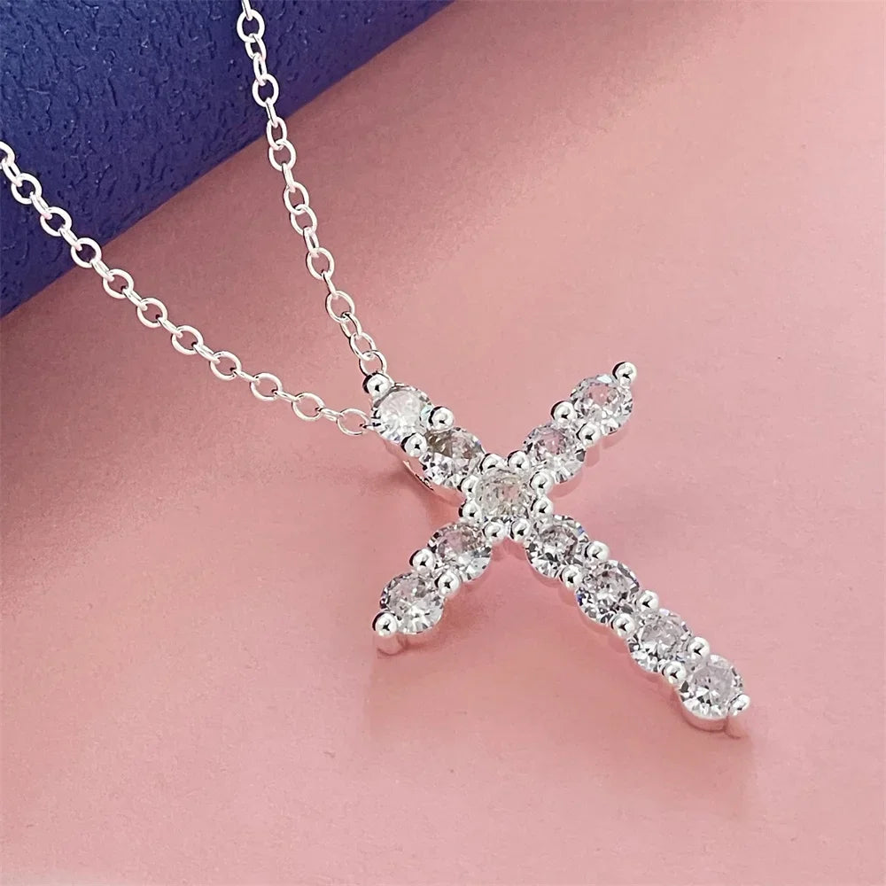 luckacco 925 sterling silver diamond cross pendant with thin chain, versatile and fashionable