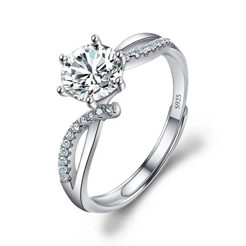 luckacco never fade luxury classic 18k white gold color ring solitaire 2 carat zirconia diamant wedding band women jewelry accessories