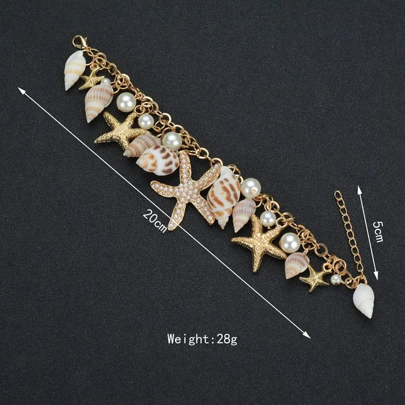 luckacco bohemian beach style bracelet for women starfish shell charm bangle girls summer fashion jewelry accessories