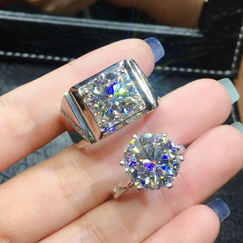 luckacco handmade male 5ct lab moissanite diamond ring 925 sterling silver engagement wedding band rings for men party gift