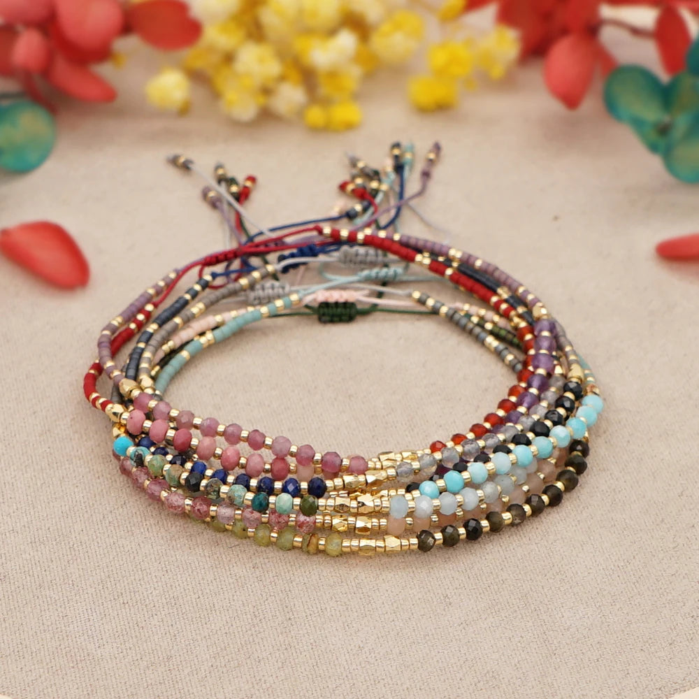 luckacco irregular crystal bracelet colorful beaded waterproof jewelry handmade gift for women teen girl adjustable rope chain bracelets