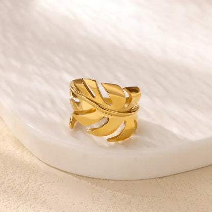 Luckacco Elegant Stainless Steel Big Bloom Flower Rings For Women Gold Color Sun Starfish Open Ring Finger Jewelry Wedding Her Gift Punk