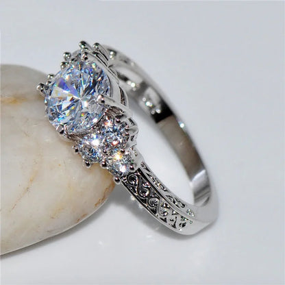 Luckacco Exquisite Fashion Silver Color Engagement Rings for Women Fashion White Zircon Stones Ring Anniversary Bridal Wedding Jewelry