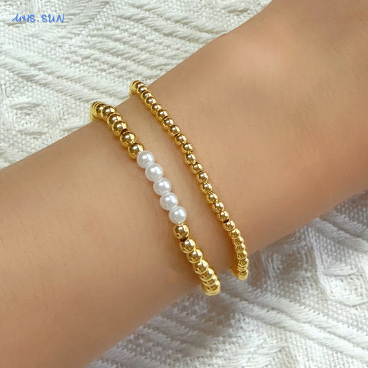 Luckacco MHS.SUN New Bohemian Gold Plated Metal Beaded Bracelets Colorful Rice Beads Bracelet Birthday Party Jewelry For Women Men