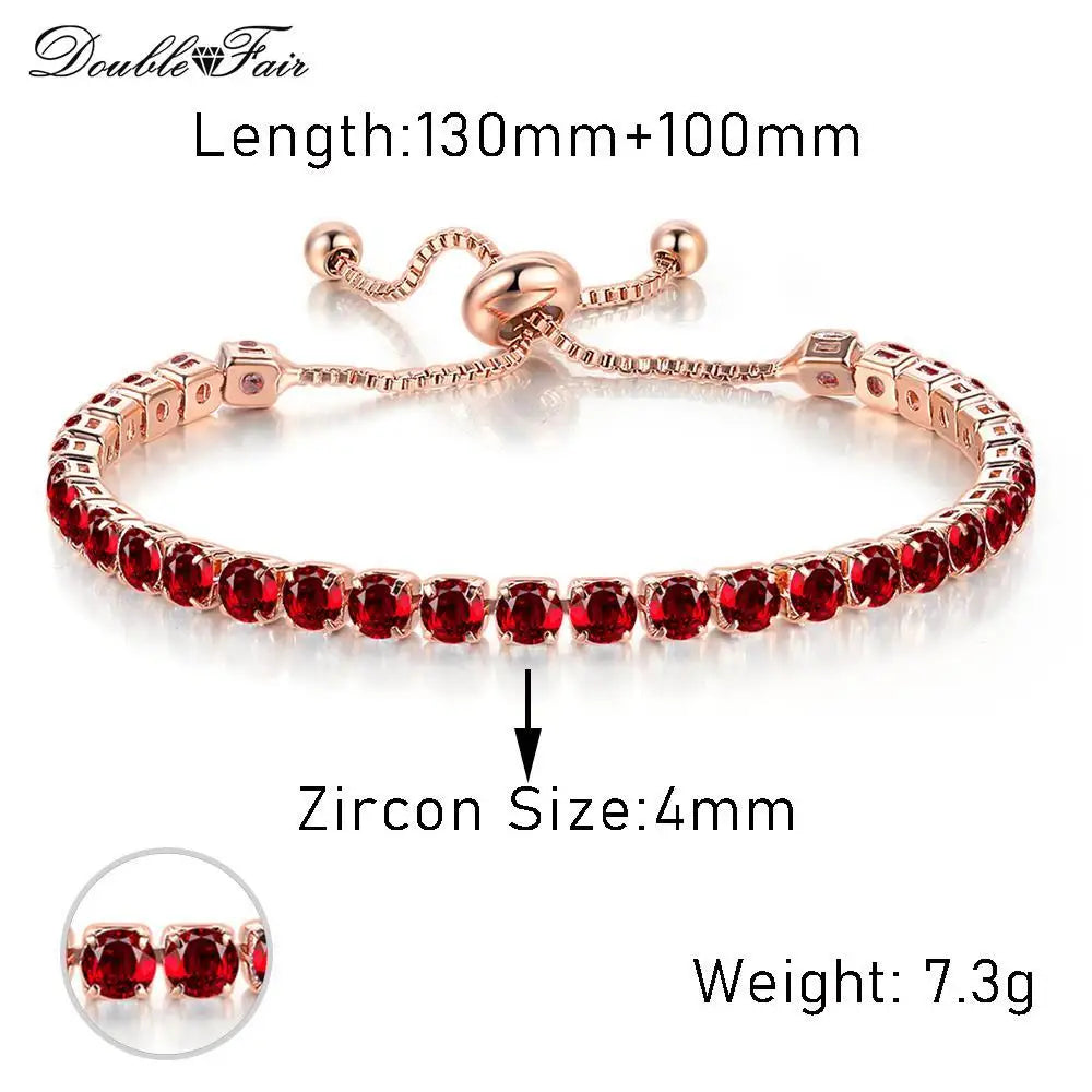 luckacco designer red zirconia short tennis bracelets for women men dazzling crystal adjustable chain on hand party daily gifts jewelry