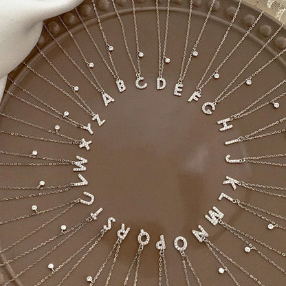 Luckacco 925 Sterling Silver Letter Necklace Shiny Zircon Letter Pendant Collar Chain Your Name Necklace Wedding Jewelry Birthday Gift
