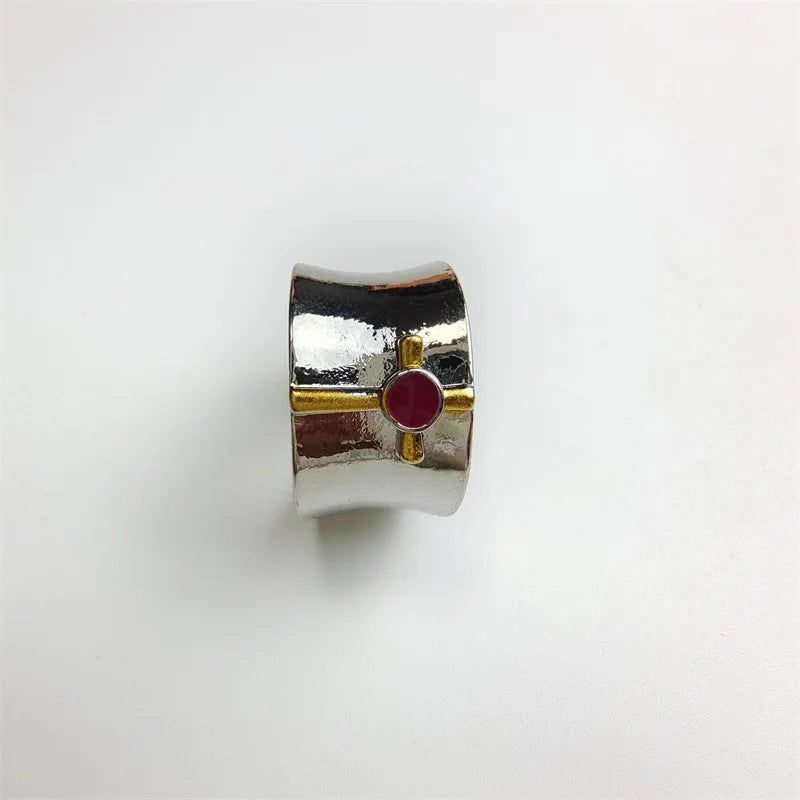 luckacco elegant woman red stone cross ring fashion silver color religious belief statement ring punk red beads crystal rings for women