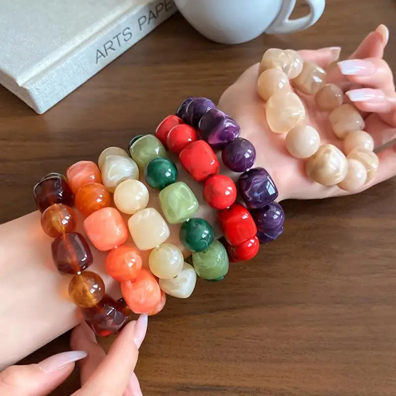 luckacco women's bracelet with square and round acrylic beads; simple european and american inspired design, korean fashion accessory