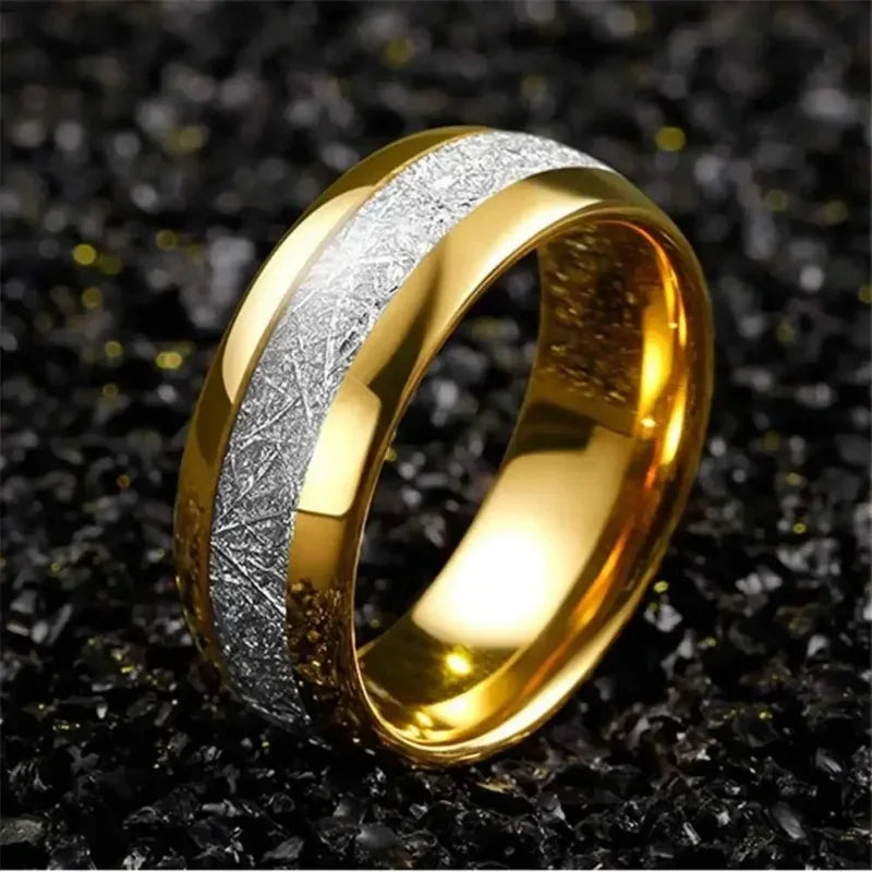 luckacco personalized couple stainless steel engagement jewelry ring, opal inlaid dome engagement ring, daily matching ring
