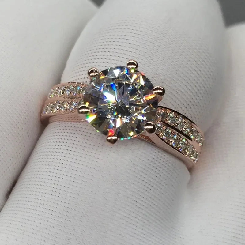 luckacco 18k rose gold 3ct lab diamond promise ring engagement wedding band rings for women bridal jewelry gift