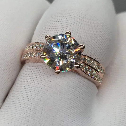 Luckacco 18K Rose Gold 3ct Lab Diamond Promise Ring Engagement Wedding Band Rings for Women Bridal Jewelry Gift