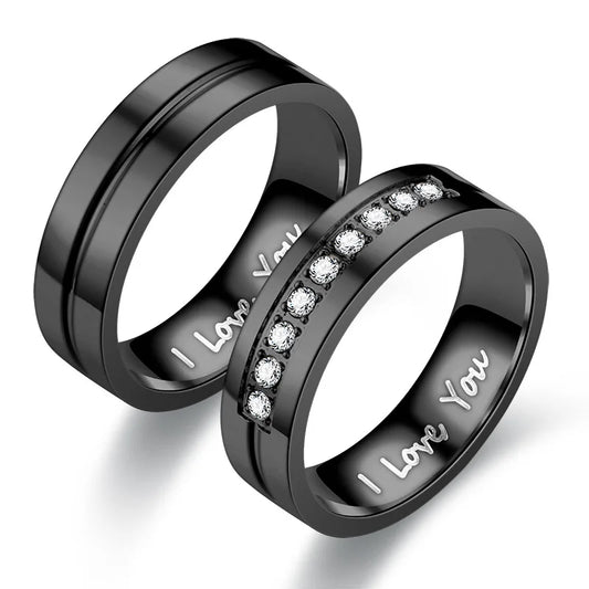 Luckacco Fashion Stainless Steel Couple Engagement Rings for Women Men Crystal I LOVE YOU Ring 2022 Wedding Jewelry Accessories Gifts