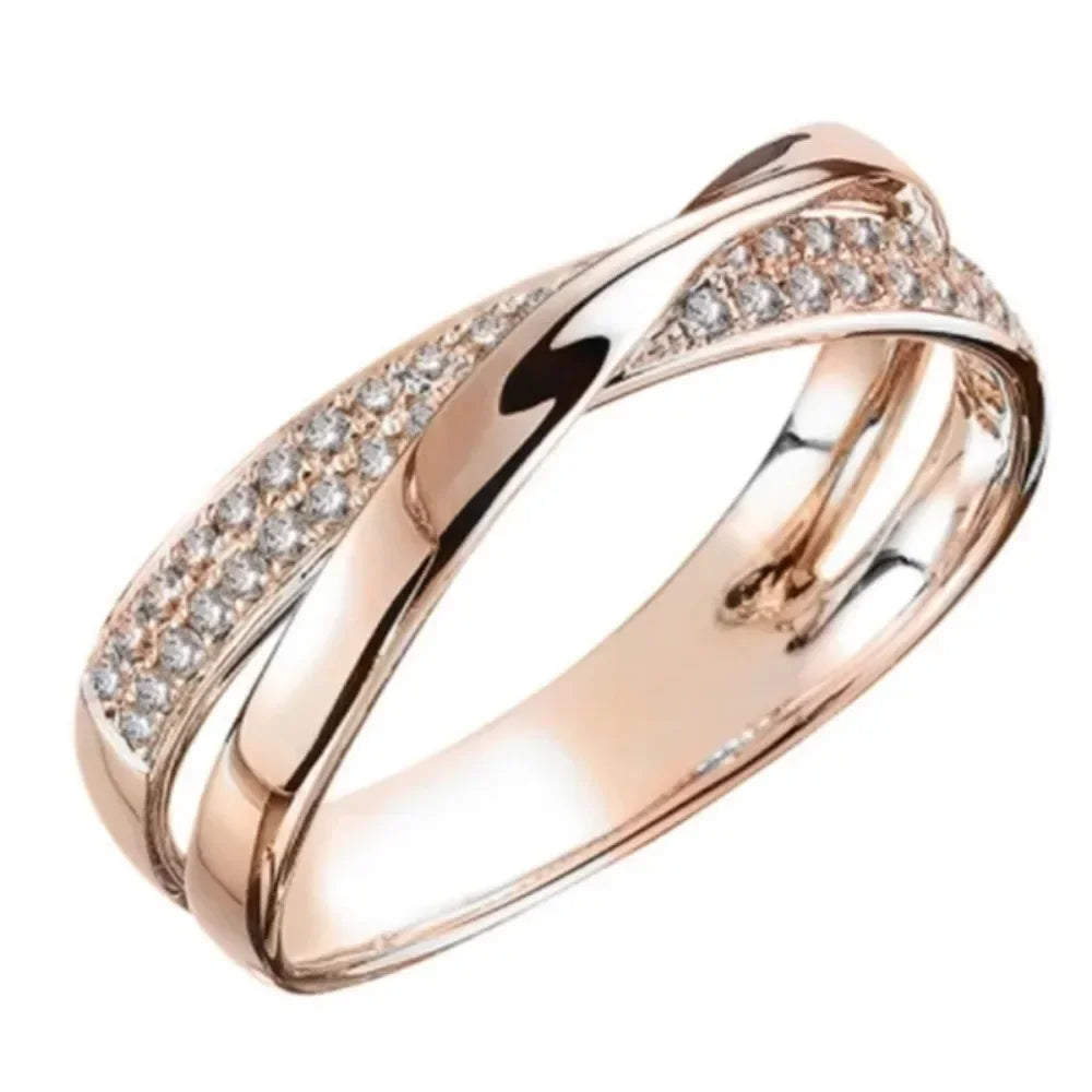 luckacco newest stainless steel two tone x shape cross ring for women wedding rose gold color trendy jewelry rings anillos кольца 반지