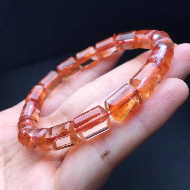 luckacco 9-12mm natural red fire quartz hematoid bucket bead bracelet women healing gemstone crystal strand lovers girlfriend 1pcs