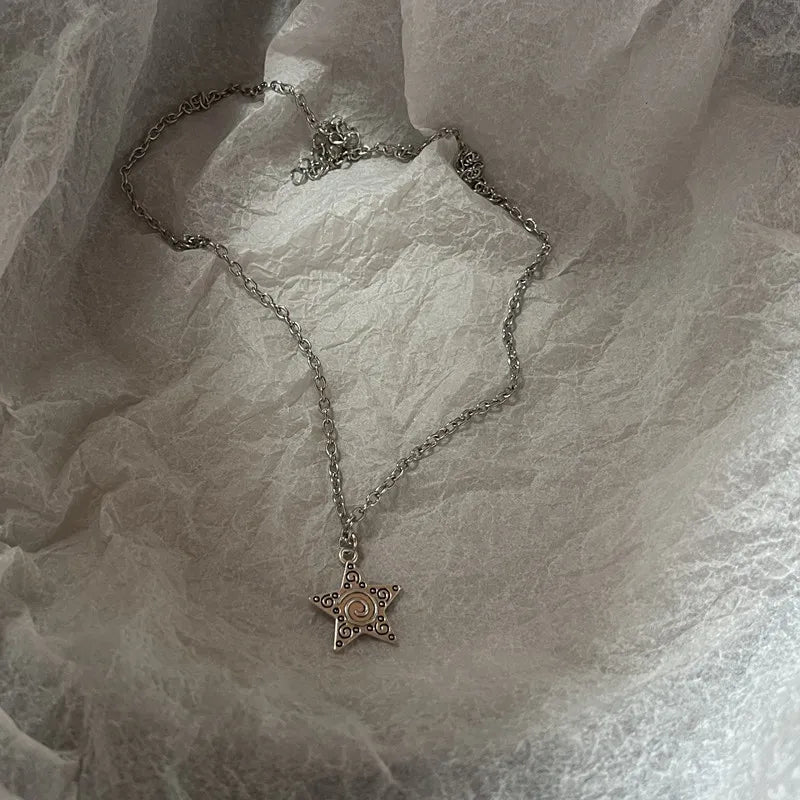 luckacco punk retro button star pendant necklace trendy delicate silver color unisex choker personalised luxury jewelry for women