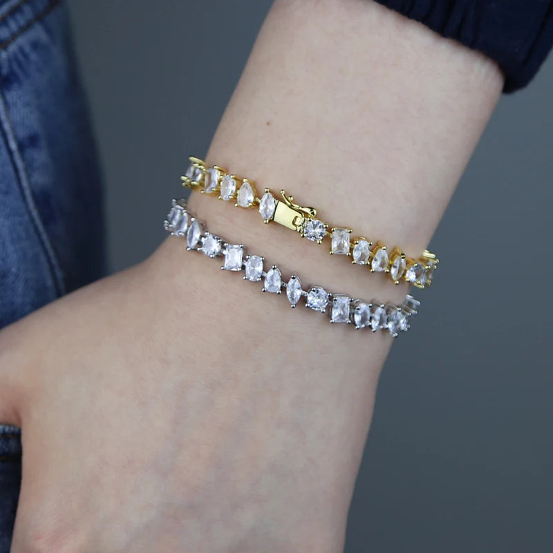 luckacco 5a cubic zirconia iced out bling geometric cz tennis chain bracelet for women luxury jewelry