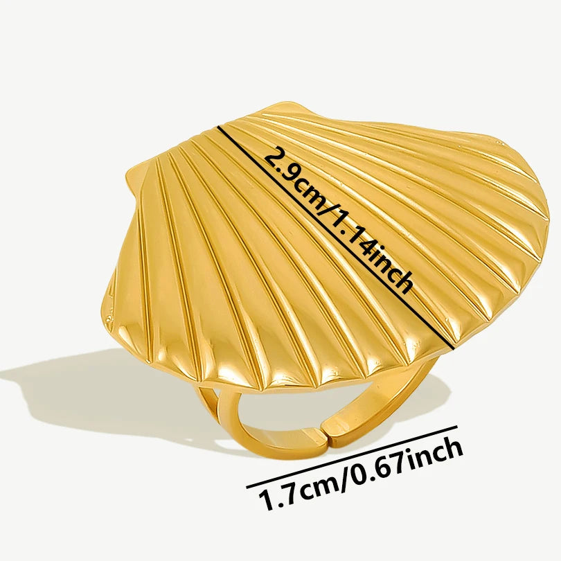 luckacco 1pc stylish marine jewelry ocean sea animals conch starfish shell ring stainless steel jellyfish scallop rings women charm gift