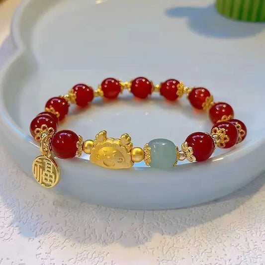 Luckacco LATS Green Glass Imitation Opal Bracelet for Women Exquisite Gold Color Leaves Wrist Strap Bangle Chain Bracelets Girls Gifts