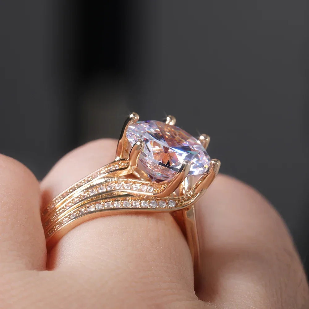 luckacco gorgeous solitaire zirconia bridal wedding rings gold color engagement party brilliant women jewelry anillos de mujer кольцо