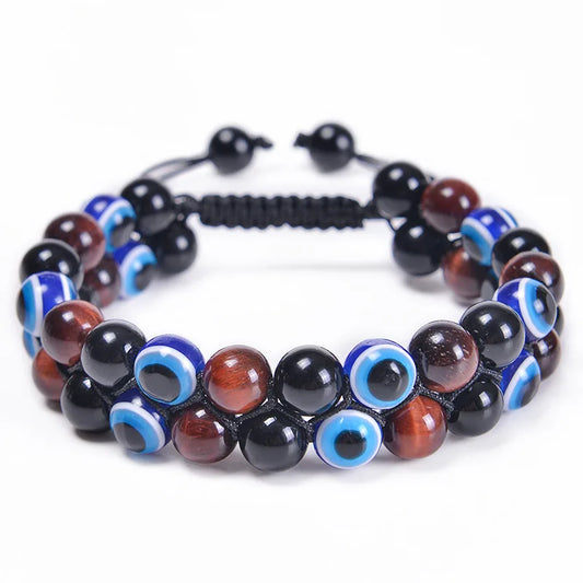 Luckacco Fashion Men Tiger Eye Natutal Stone Beaded Braided Bracelet Bangles Handmade Double Layer Lapis Lazuli Bracelets Hommes