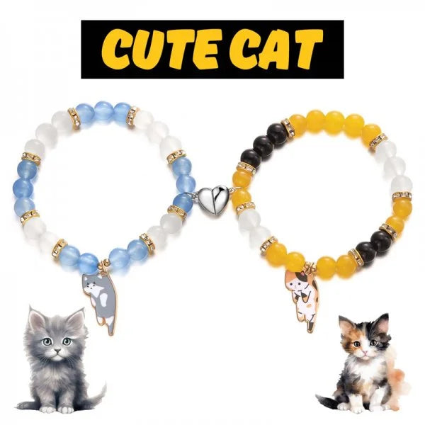 luckacco handmade 2pcs couples cute cat bracelet unique stylish hand rope for women men beaded woven bracelet wrist jewelry gifts