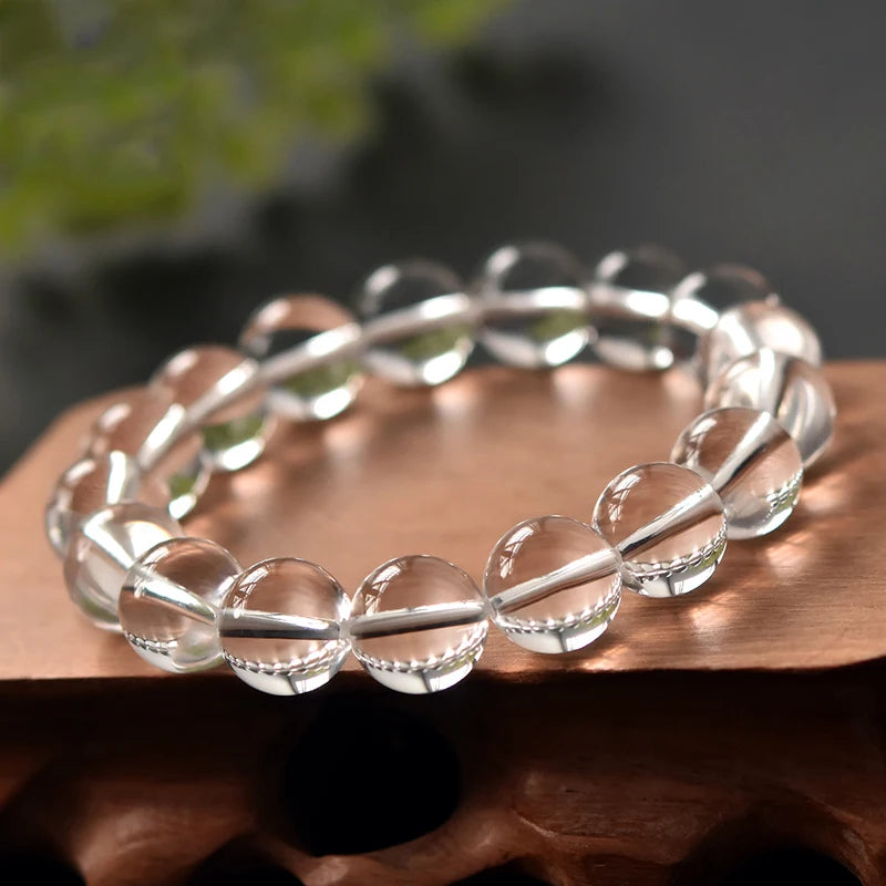 luckacco natural rock crystal bead bracelet women fashion reiki white clear quartz round stone strand bangles summer jewelry gift for kid