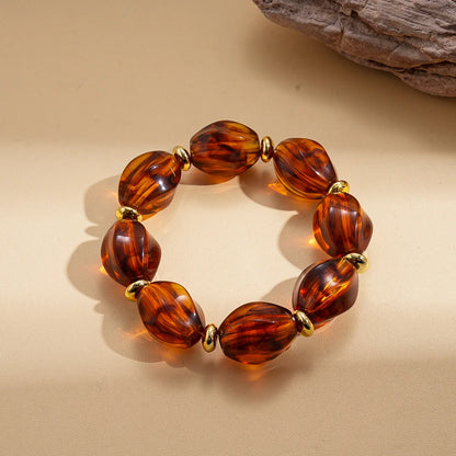 Luckacco 7 Styles Trendy Splicing Acrylic Round Beads Bracelets Bohemian Thick Irregular Resin Elastic Bangles Retro Jewelry for Women F