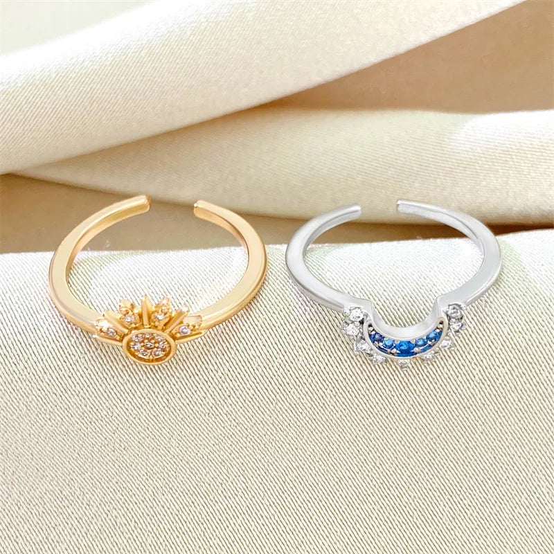 luckacco sun and moon adjustable couple open ring new style stackable jewelry gift fashion accessories