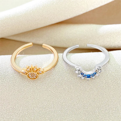 Luckacco Sun and Moon Adjustable Couple Open Ring New Style Stackable Jewelry Gift Fashion Accessories