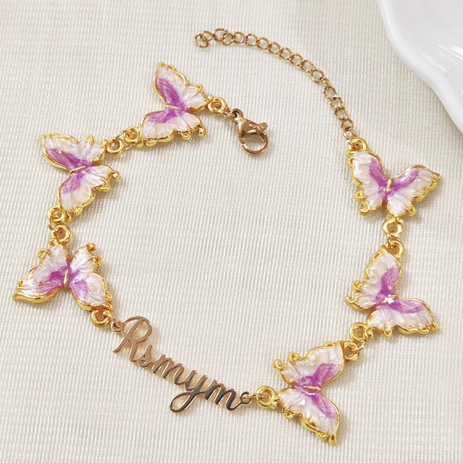 luckacco customized bracelet gold butterfly bracelet customized name women's jewelry gift valentine's day gift