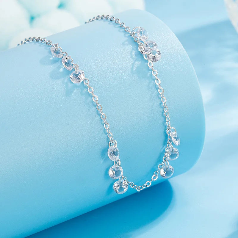 luckacco new 925 sterling silver necklace simple personality charm woman zircon pendant choker birthday gift exquisite jewelry