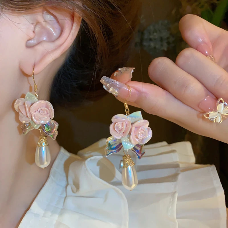 luckacco lily of the valley leaf water drop resin dangle earrings for women partysu new in earring hook vintage fashion cheongsam jewelr