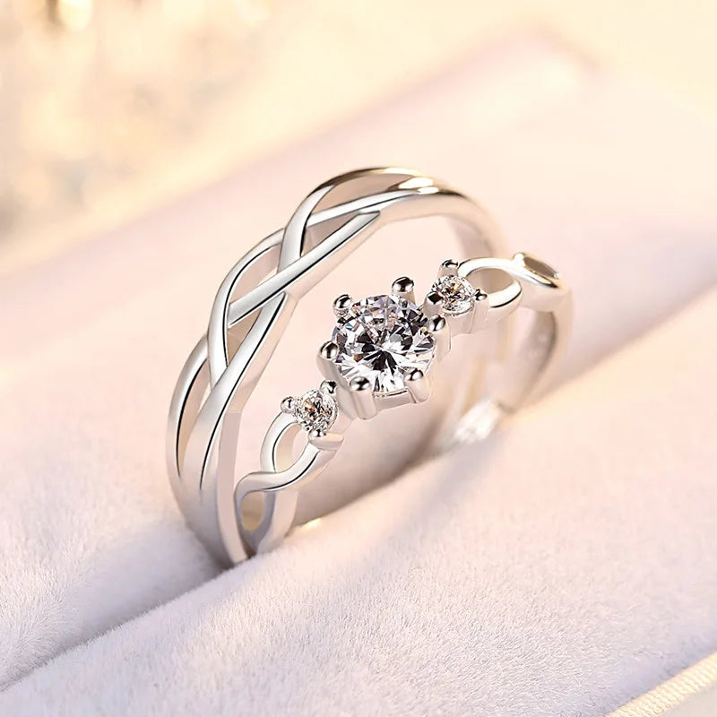 luckacco choice 2024 new zircon couple ring for men and women metal white crystal design wave hollow wedding luxury jewelry accessories