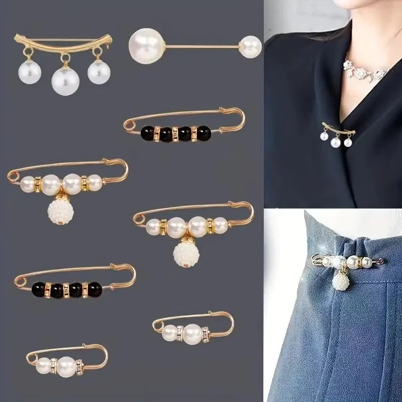 luckacco ainameisi - women's metal leak proof brooch korean fashion 8-piece set flip clothing corset brooch diy accessories