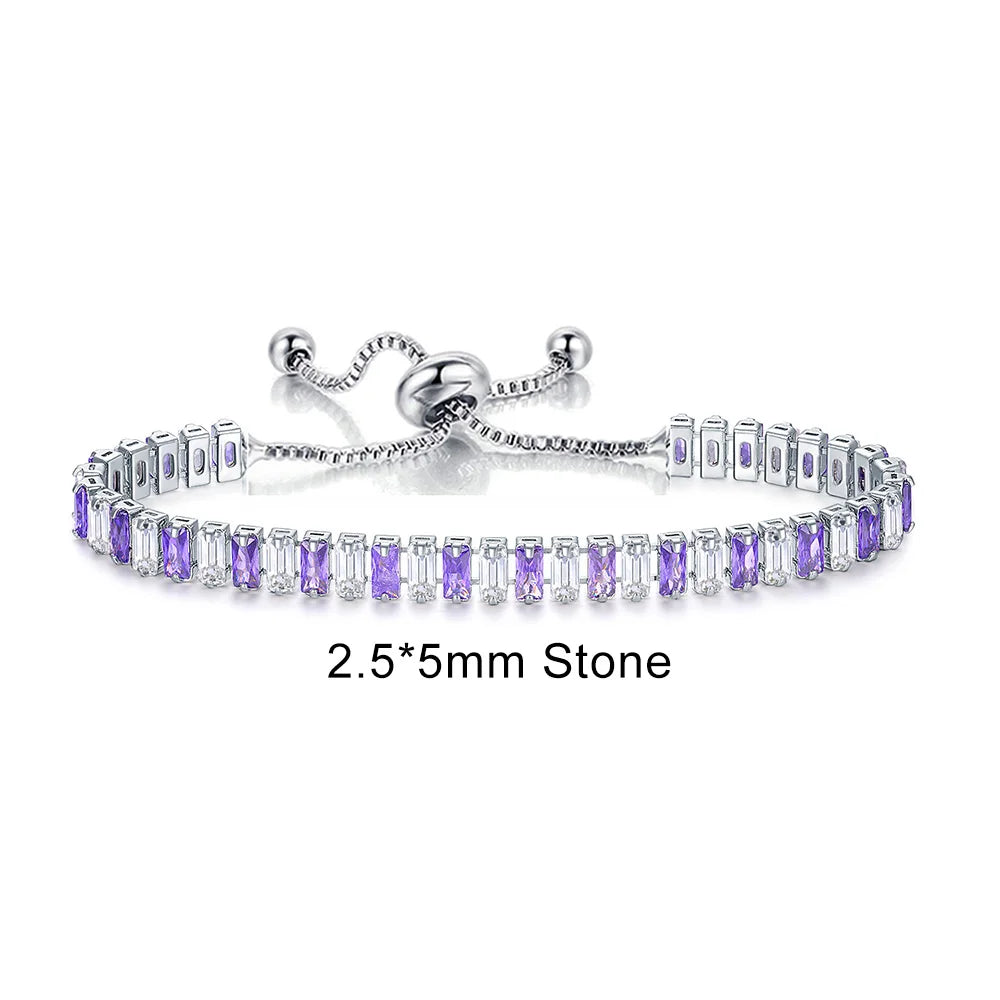 luckacco adjustable multicolor tennis bracelets for women ladies wedding rainbow colorful zircon charm bracelet hand chain jewelry dzh043