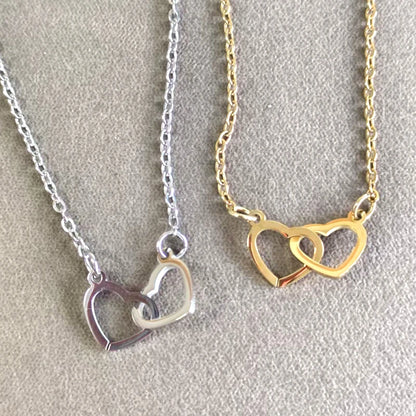 Luckacco 10pcs Interlocking Double Hearts Charm Connector Pendant Mirror Polished Stainless Steel Heart Charms 12*20mm Necklace wholesale