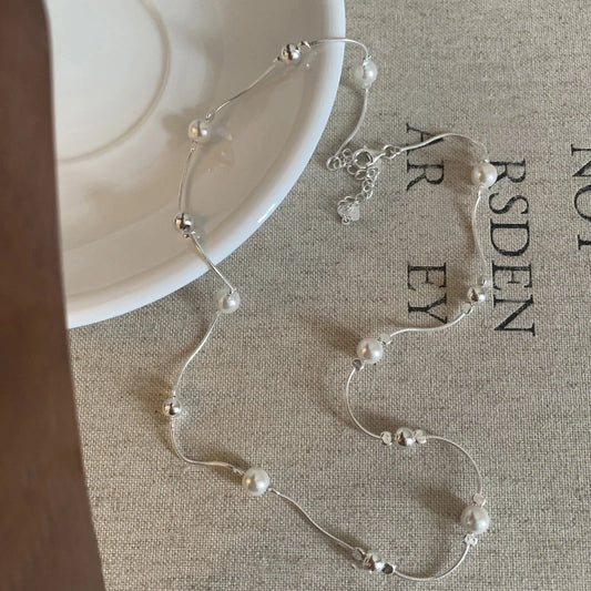 Luckacco New Trendy Fashion 925 Silver Pearl Simple Elegant Thin Chain Pendant Necklace for Women Girl Jewelry Dropship